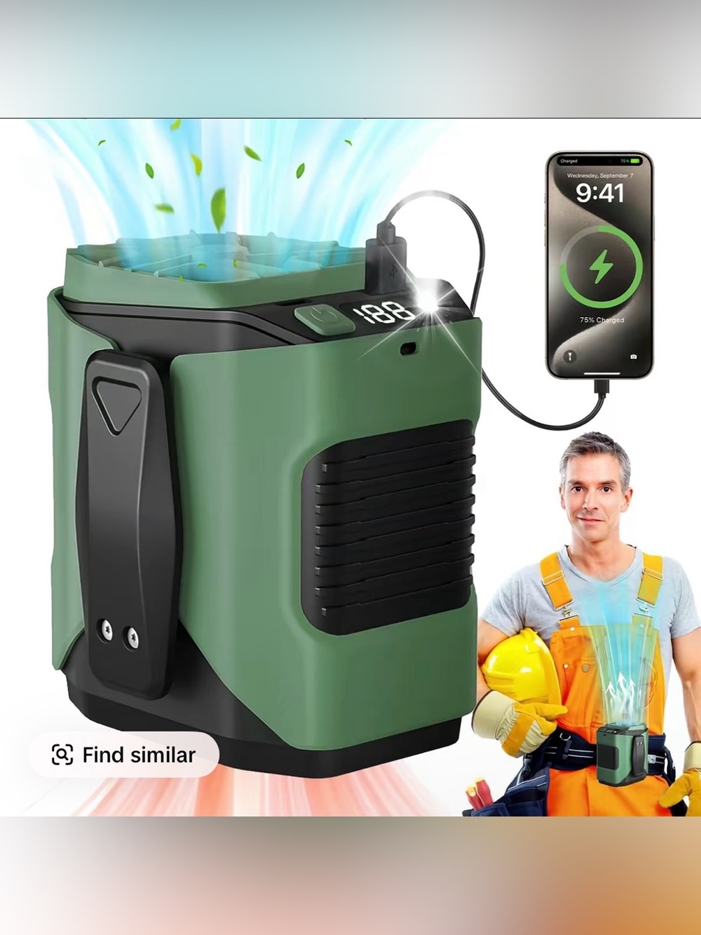 New! Portable Green Personal Cooler with USB Charging